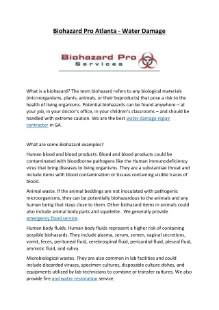 Biohazard Pro Atlanta - Water Damage