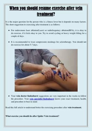 when you should resume exercise after vein when