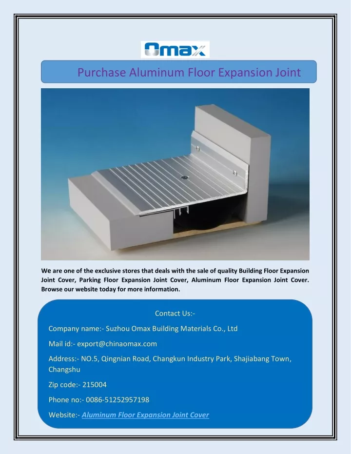 purchase aluminum floor expansion joint