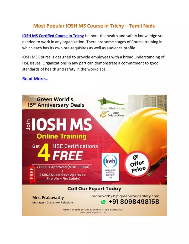 iosh ms certified course in trichy is about
