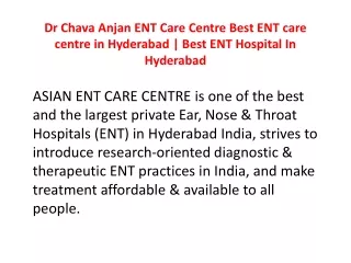 Dr Chava Anjan ENT Care Centre Best ENT