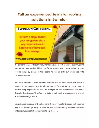 Call an experienced team for roofing solutions in Swindon