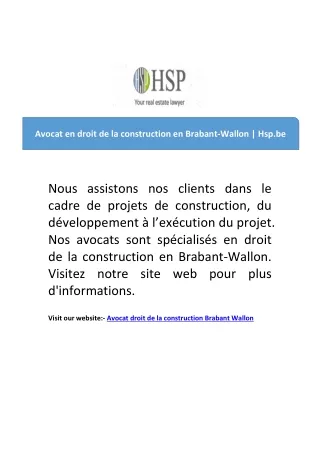 Avocat en droit de la construction en Brabant-Wallon | Hsp.be