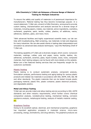 alfa chemistry s t c a lab releases a diverse