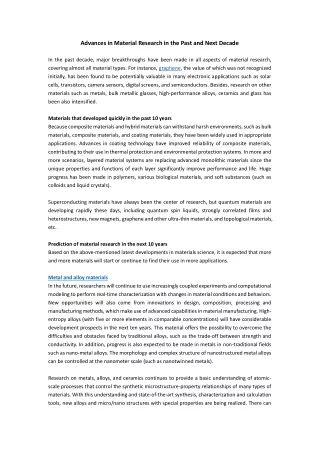 advances in material research in the past