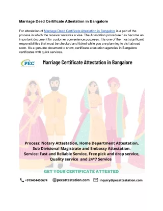 Marriage Deed Certificate Attestation in Bangalore