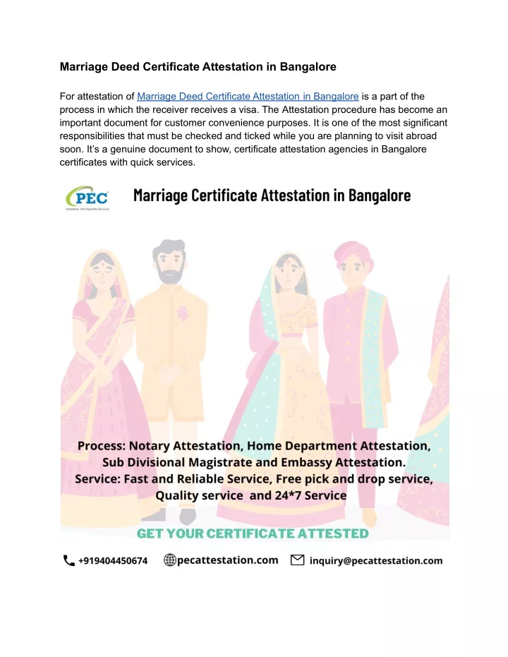 marriage deed certificate attestation in bangalore