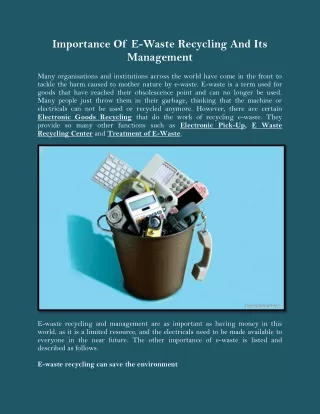 Importance Of E-Waste Recycling And Its Management