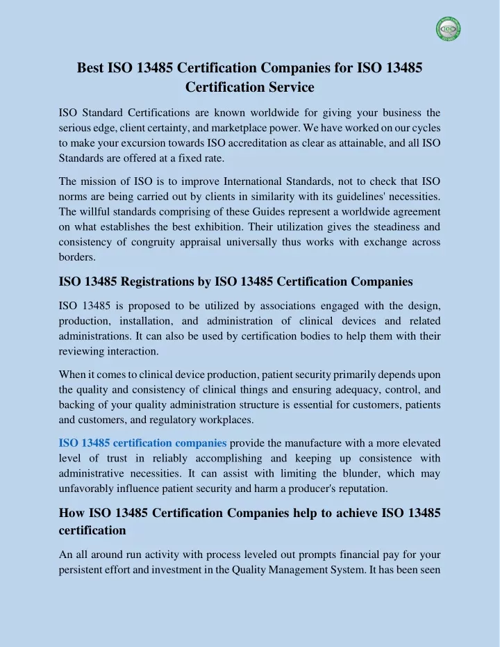 best iso 13485 certification companies