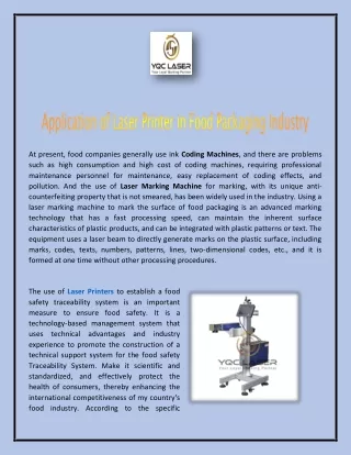 Application of Laser Printer in Food Packaging Industry