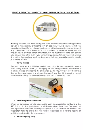 Here's a list of documents you need to have in your car at all times