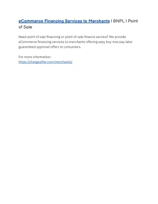 eCommerce Financing Services to Merchants | BNPL | Point of Sale