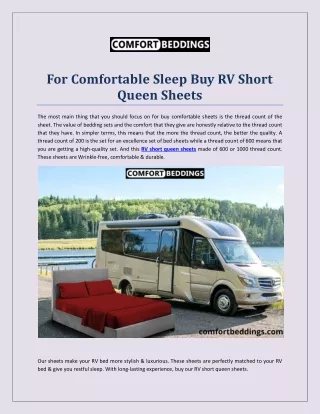 For Comfortable Sleep Buy RV Short Queen Sheets