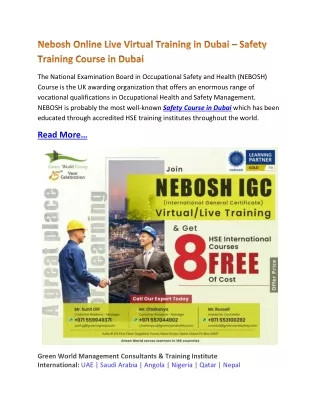 Nebosh Online Live Virtual Training in Dubai – Safety Training Course in Dubai