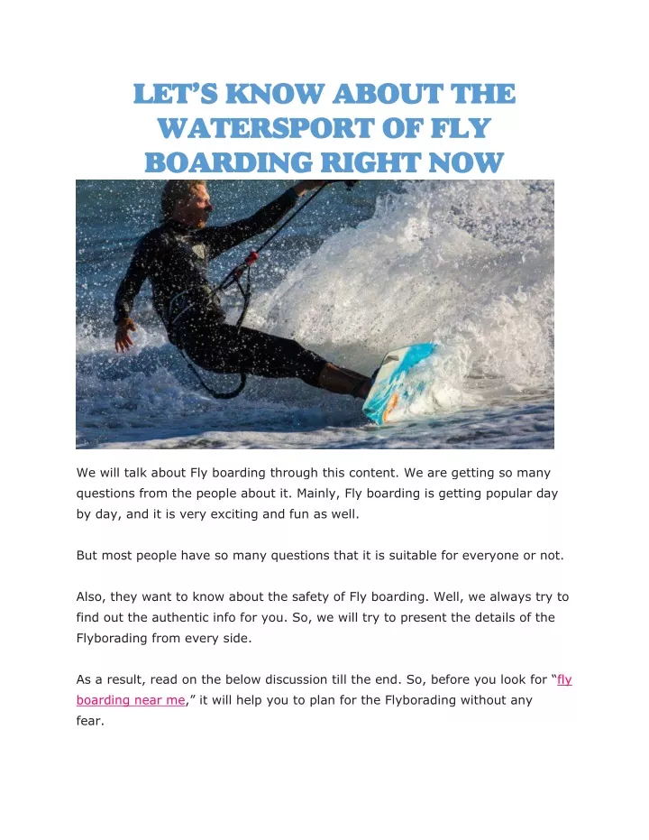 let s know about the watersport of fly boarding