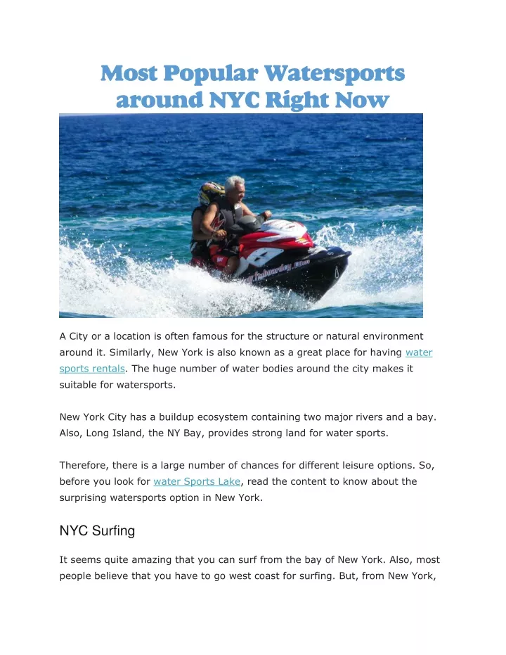 most popular watersports around nyc right now