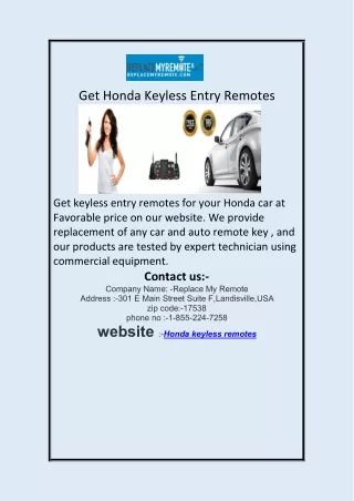 Get Honda Keyless Entry Remotes