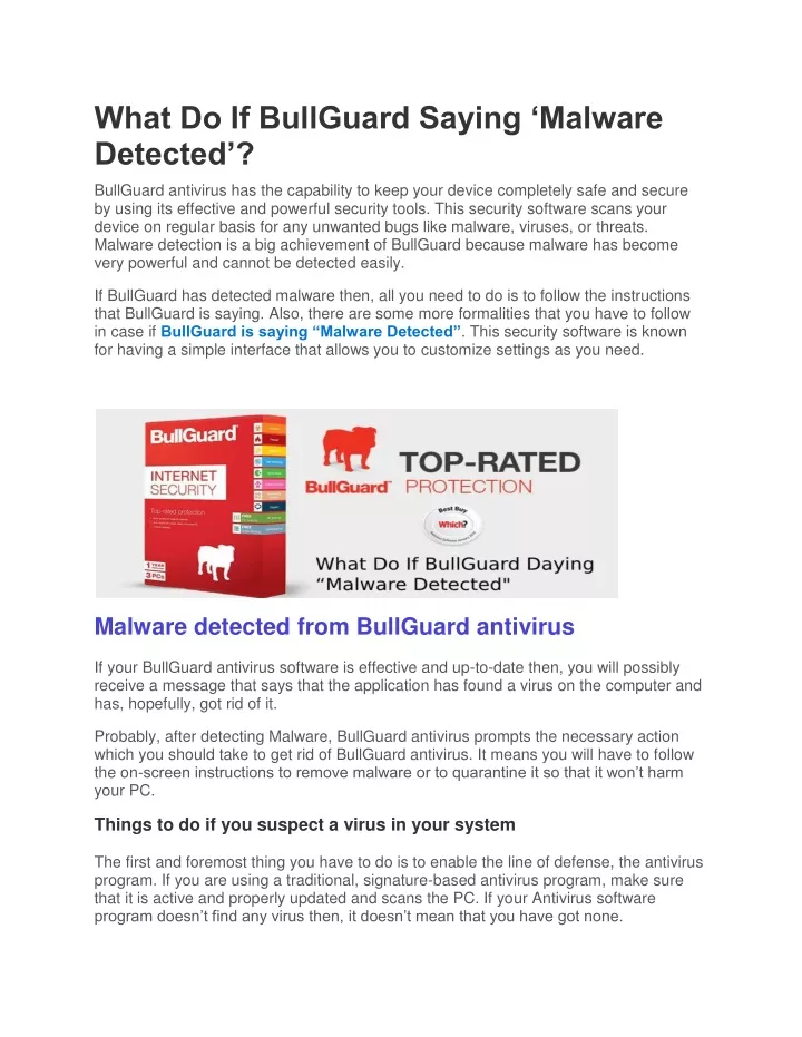 what do if bullguard saying malware detected