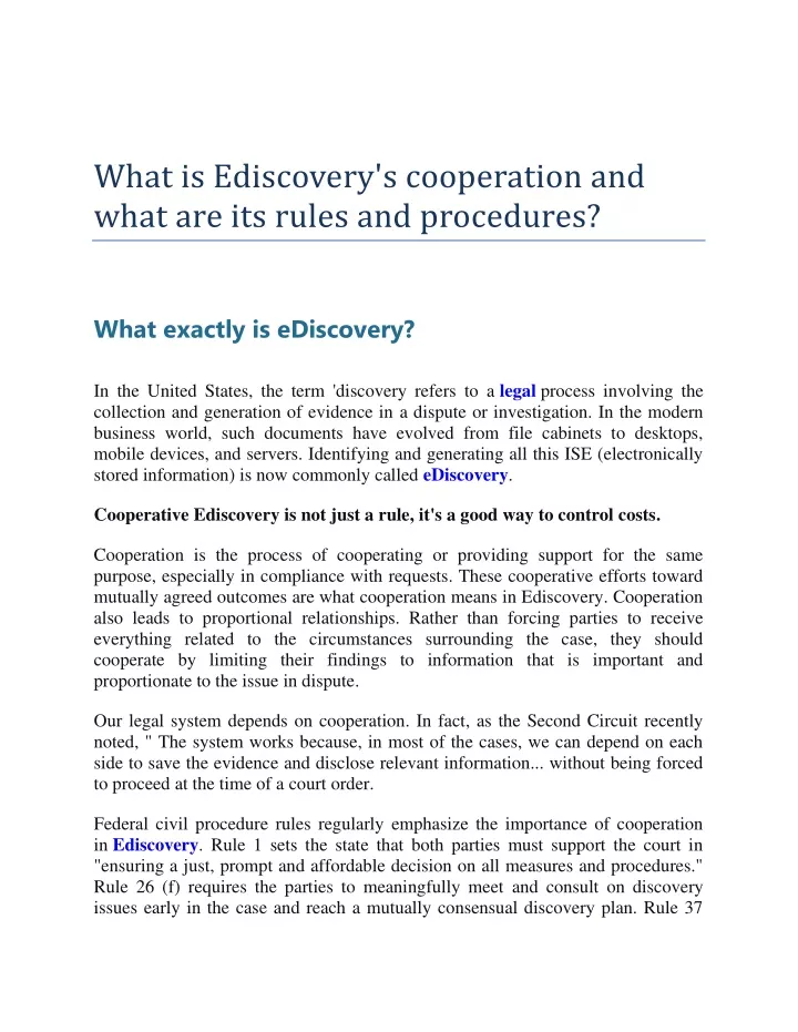 what is ediscovery s cooperation and what