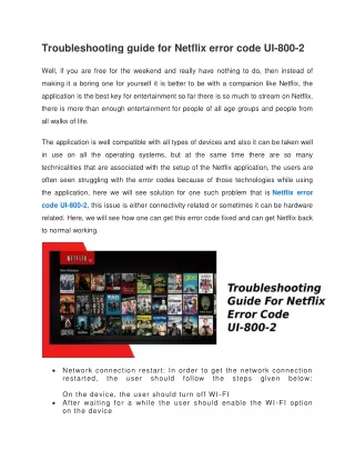 Troubleshooting guide for Netflix error code UI-800-2