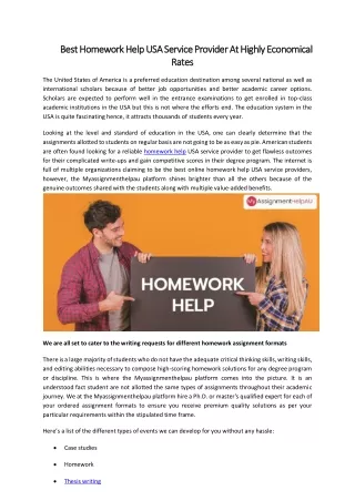 Best Homework Help USA Service Provider At Highly Economical Rates