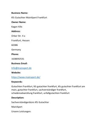 Kfz Gutachter MainXpert Frankfurt