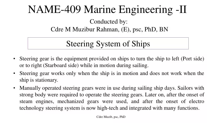 name 409 marine engineering ii conducted by cdre