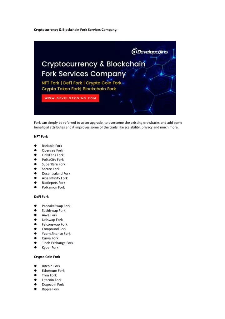 cryptocurrency blockchain fork services company