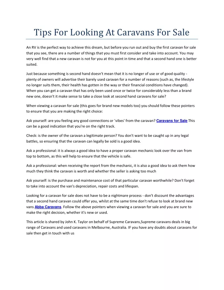 tips for looking at caravans for sale