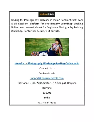 Photography Workshop Booking Online India  Bookmetickets