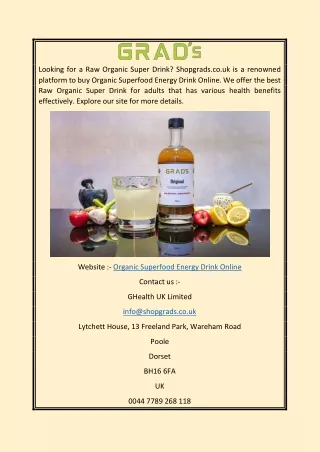 Organic Superfood Energy Drink Online | Shopgrads.co.uk