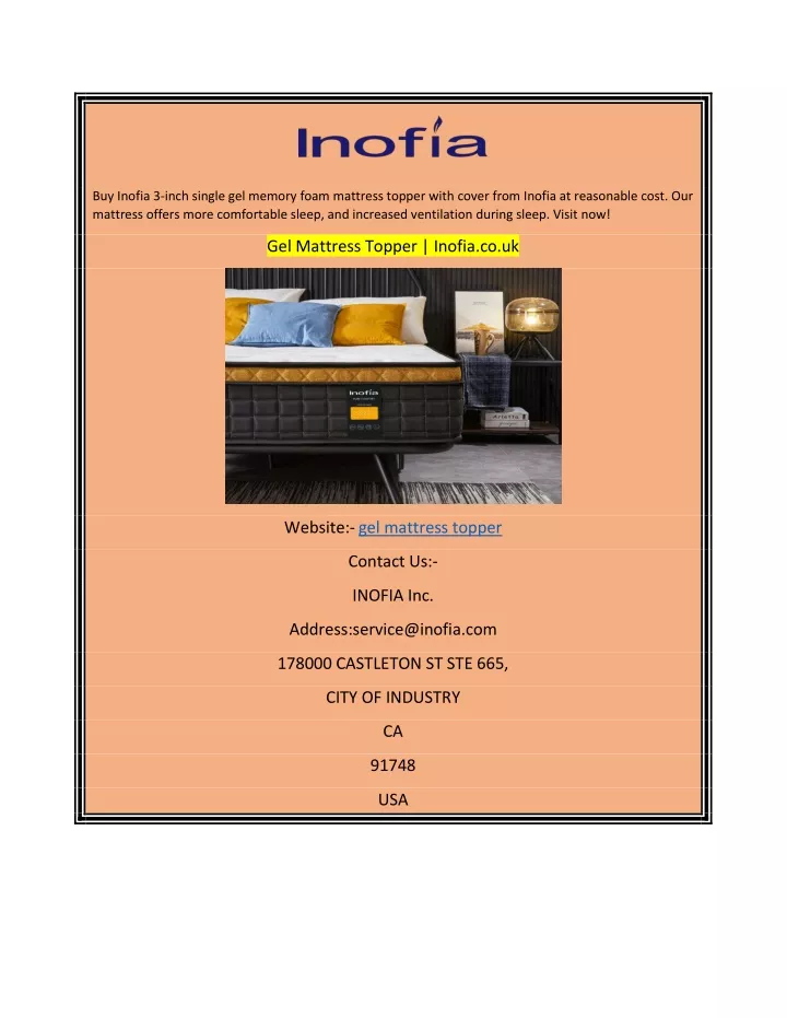 buy inofia 3 inch single gel memory foam mattress