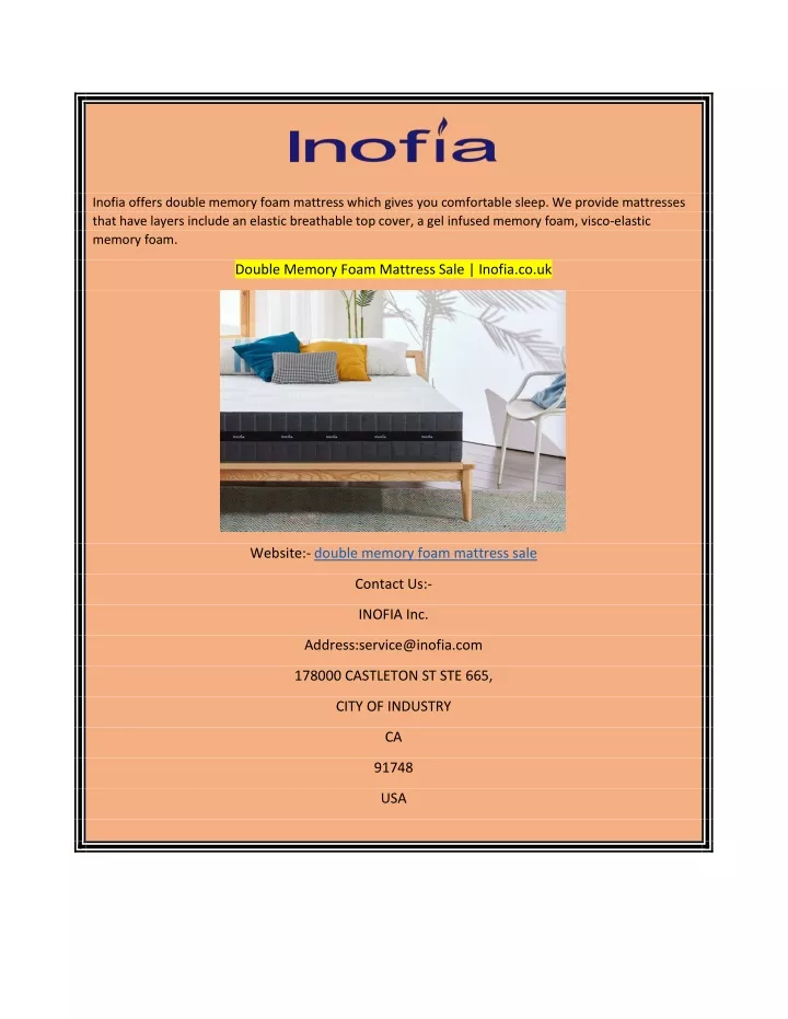 inofia offers double memory foam mattress which