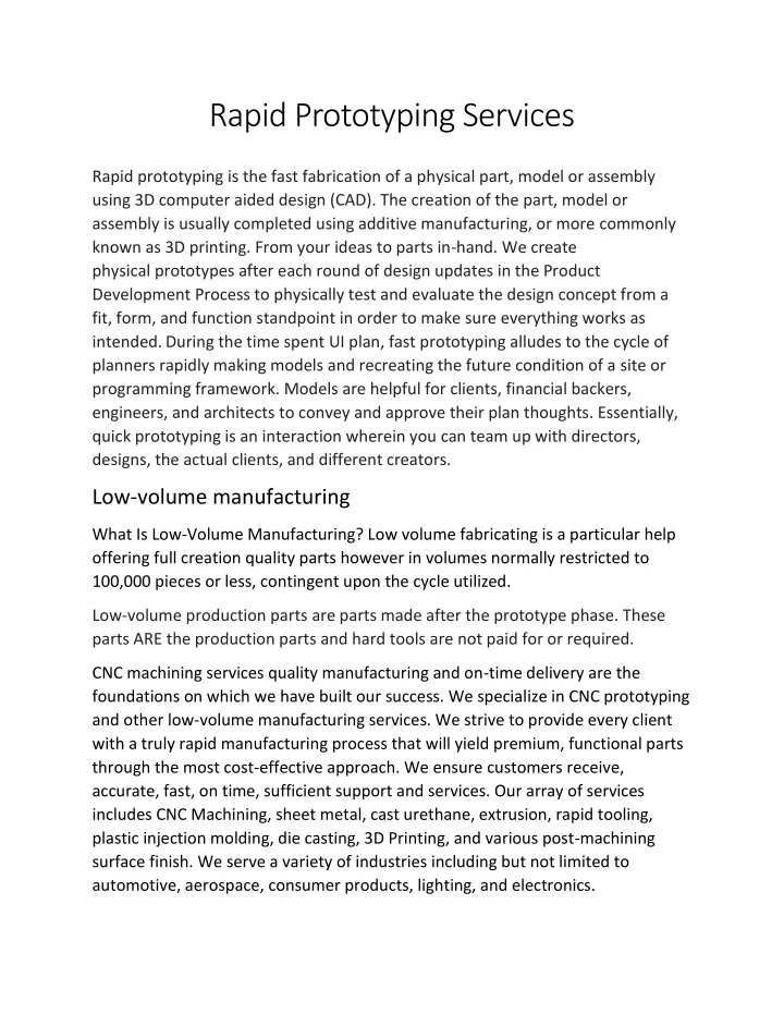 rapid prototyping services