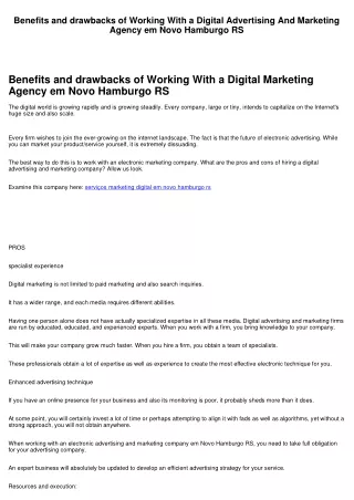 Advantages and disadvantages of Working With a Digital Advertising And Marketing Agency em Novo Hamburgo RS