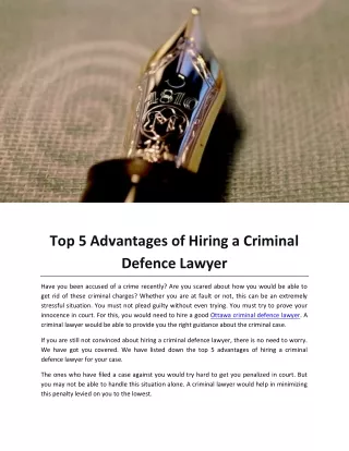 Top 5 Advantages of Hiring a Criminal Defence Lawyer