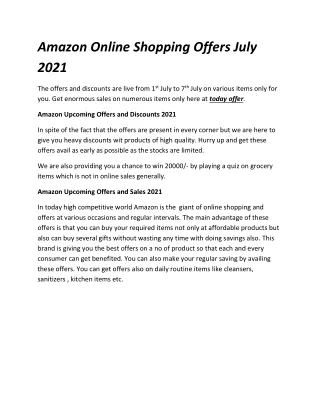Amazon Online Shopping Offers July 2021