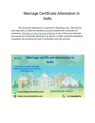 Marriage Certificate Attestation In Delhi