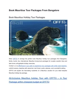 Book Mauritius Tour Packages From Bangalore