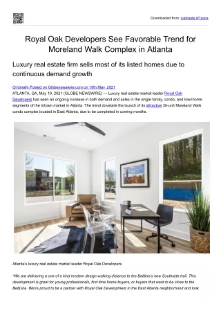 Royal Oak Developers See Favorable Trend for Moreland Walk Complex in Atlanta