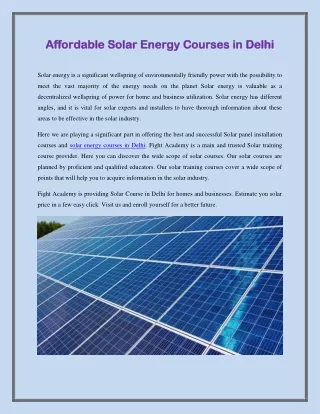 Best Solar Energy Courses in Delhi