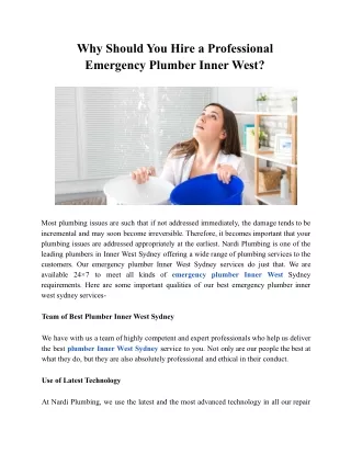 Why Should You Hire a Professional Emergency Plumber Inner West?