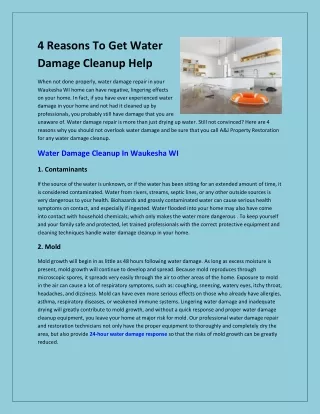 4 Reasons To Get Water Damage Cleanup Help