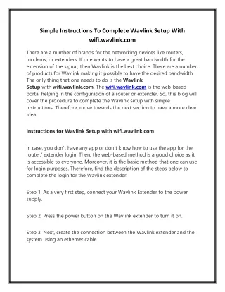 Simple Instructions To Complete Wavlink Setup With wifi.wavlink.com