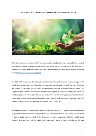 Save planet - EECC Case Studies & Energy and Climate Change Blogs