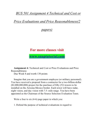 bus 501 assignment 4 technical and cost or