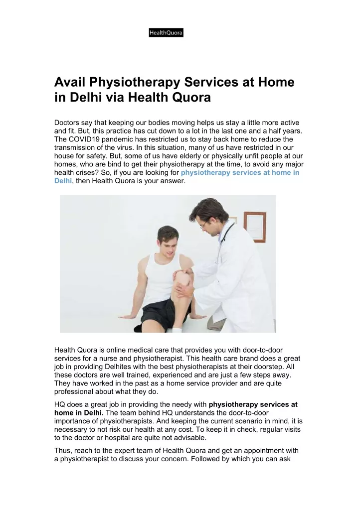 avail physiotherapy services at home in delhi