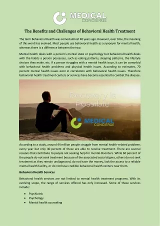 The Benefits and Challenges of Behavioral Health Treatment