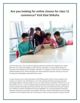 Are you looking for online classes for class 11 commerce Visit Ekal Shiksha