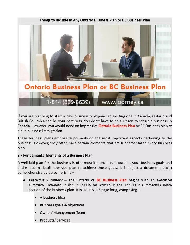 things to include in any ontario business plan